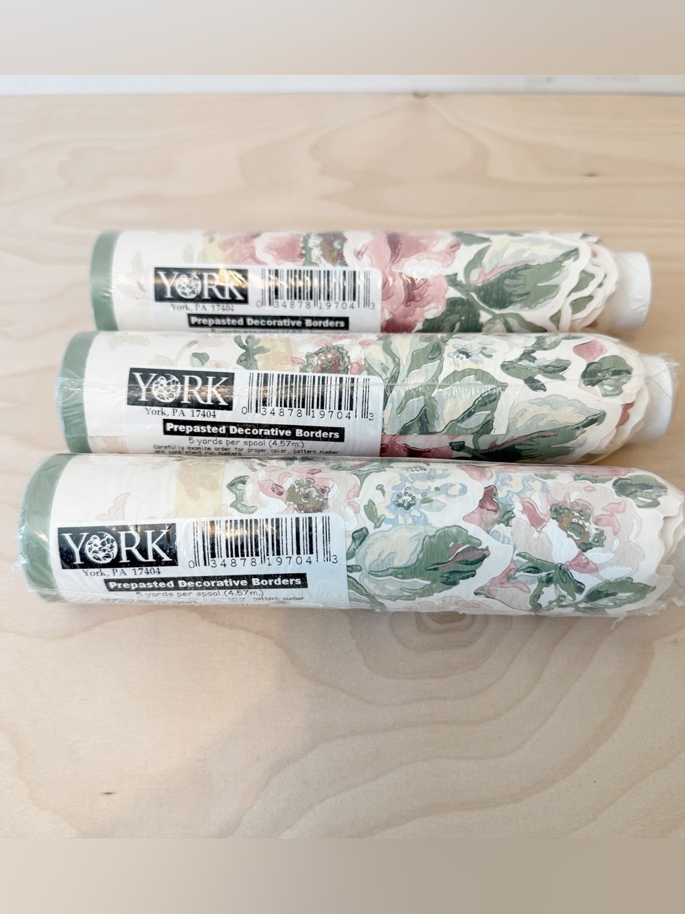NEW Vintage York Floral Wallpaper Border Prepasted Cottagecore Shabby Chic X3